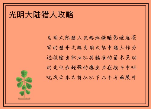 光明大陆猎人攻略